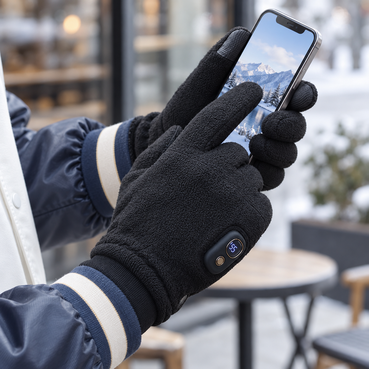 Using a smartphone while wearing FrostKind gloves